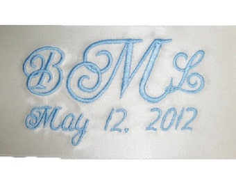 Amy Embroidered and Personalized Satin Ribbon Wedding Gown Label Tag Something Blue