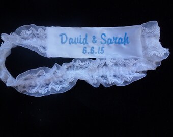 Double Lace Chiffon Embroidered Personalized Sarah Embroidered Wedding Garter