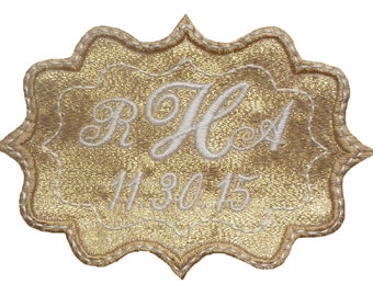 Bethany Embroidered and Personalized  Wedding Gown Frame Style Label in Sparkly Gold