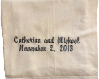 Single Custom Embroidered Flour Sack Wedding Keepsake Towel