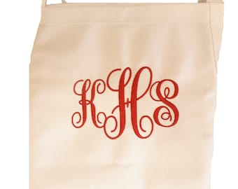 Delantal chef blanco bordado personalizado con monograma de vid grande