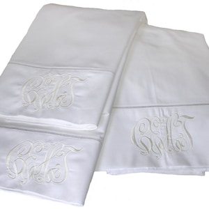 600 Thread Count Sheets in White, Monogrammed - King Size AND Two additional Pillowcases