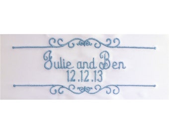 RUSH and PRIORITY MAIL:  Julie Embroidered Personalized Satin Ribbon Wedding Gown Label