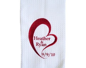 Embroidered Personalized Love Waffle Weave Kitchen Towel