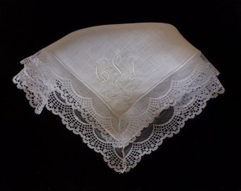 Elegant Fancy Irish Linen and Lace Hankie Personalized