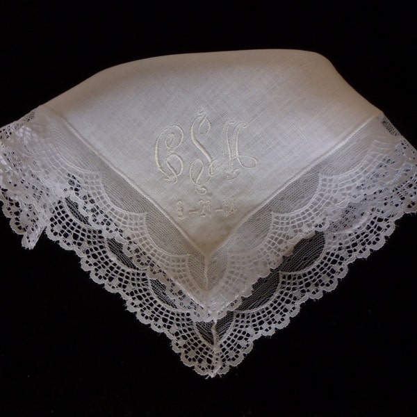 Elegant Fancy Irish Linen and Lace Hankie Personalized