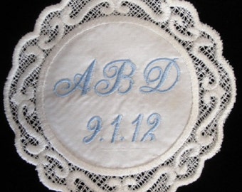 Melanie Silk Scrolled Created Lace Wedding Gown Label Custom Embroidered Personalized AND Gift Box