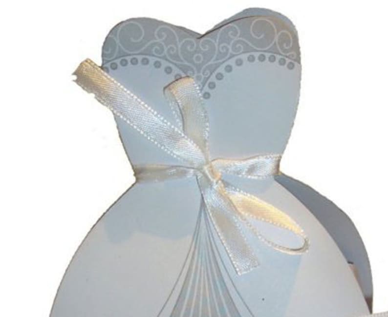 Amy Satin Embroidered and Personalized Ribbon Wedding Gown Label AND Gift Box