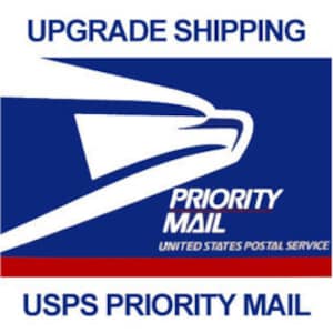 May include: USPS Priority Mail logo with a white eagle head on a blue background and the words "Priority Mail" in white text. The text "United States Postal Service" is in smaller white text below the words "Priority Mail".