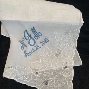 Embroidered Cherokee Rose Bridal Lace Hankie - Personalized