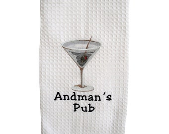 Cotton Waffleweave Towel Embroidered with Detailed Martini Glass and Personalized