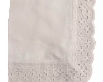 Wide Eyelet Scalloped Edge  Hankie - Embroidered and Personalized  to your Specifications