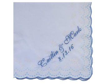 Scallop Edge Blue Dot Hankie - Embroidered and Personalized  to your Specifications