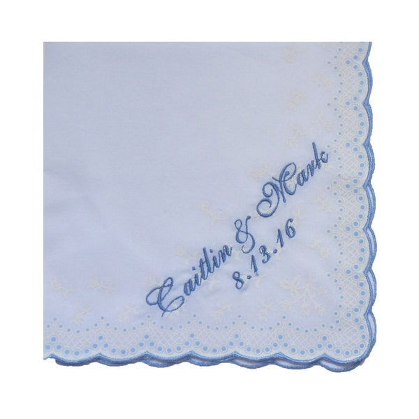 Scallop Edge Blue Dot Hankie - Embroidered and Personalized  to your Specifications