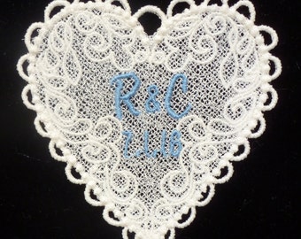 Custom Embroidered Personalized - Claire Heart  Created Lace Wedding Gown Label