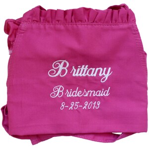 Ruffled Bridesmaids Apron - Embroidered with Her Name, Bridesmaid and Date of Wedding