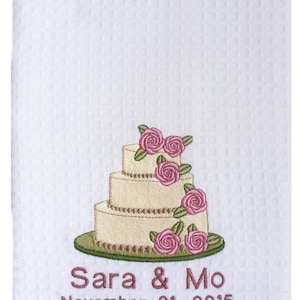 Waffleweave Towel with Wedding Embroidery Motif, Wedding Reception Decor, Bridal Shower Gift, Wedding Cake Table Decor