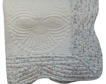 Heirloom Style Cotton Baby Quilted Baby Blanket in Quaint Wildflower Border Edge Custom Embroidered and Personalized