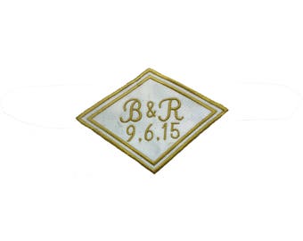 Personalized Embroidered Izabela Wedding Gown Patch Label in Gold Sparkle Satin and Modern Diamond Shape - Gold Embroidery