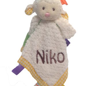 Custom Embroidered Personalized Character TAGGIES™ Blanket, Bunny, Dog, Owl, Hedgehog, Lamb, Elephant, Monkey, Fawn