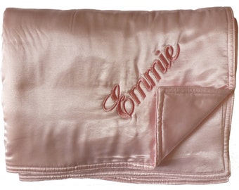 Fleece Filled Satin Baby Blanket - Embroidered and Personalized with Child's Name or Monogram