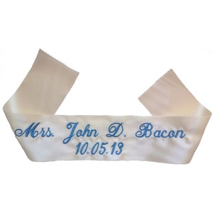 Custom embroidered Long Ribbon for Inside Hem of Wedding gown or Slip - Dancing - Embroidered, Personalized