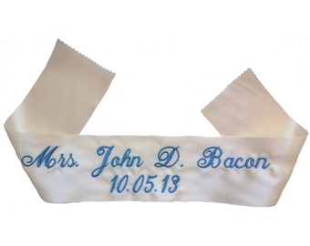 Custom embroidered Long Ribbon for Inside Hem of Wedding gown or Slip - Dancing - Embroidered, Personalized