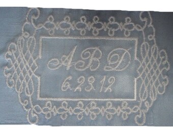 Alison Blue Satin Ribbon Wedding Gown Label Embroidered and Personalized - White, Candlelight, Ivory or Bridal Blue