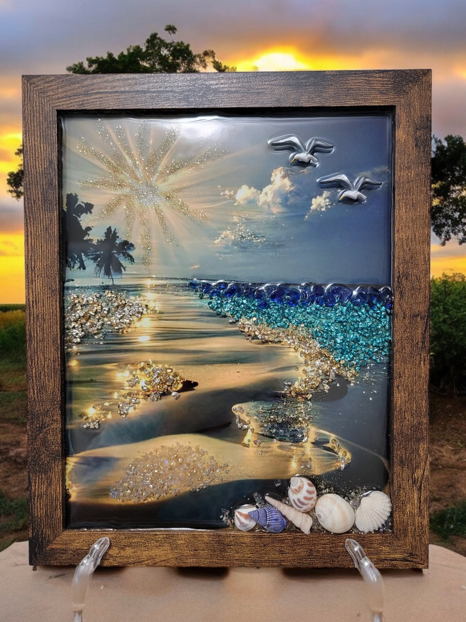 Handcrafted Serenity Beach Resin Wall Art, Available in 2 Sizes