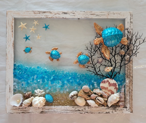 Frolicking Turtles Resin Wall Art, Ocean Theme, Unique Gift for