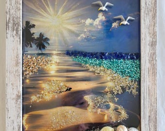 流木フレーム アートパネル Beach Handcrafted Serenity Beach Resin Wall Art, Available in 2 Sizes