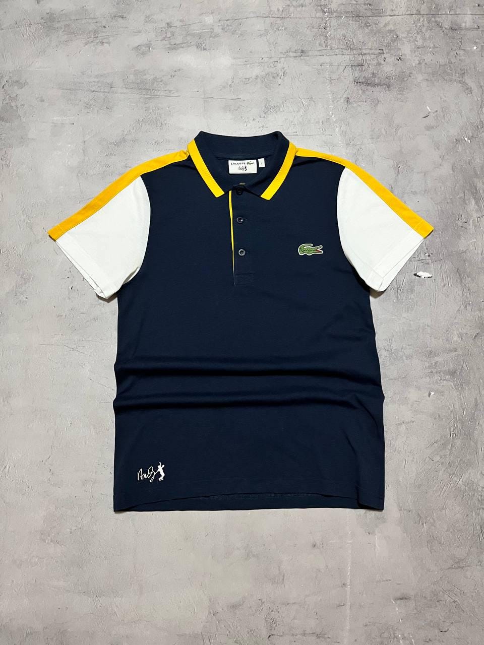 【LACOSTE】 ゲームポロシャツ　Roddick Model Lacoste Andy Roddick Polo Tennis Jersey Navy Blue Yellow T-shirt