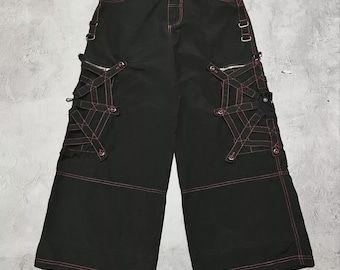 ILLIG Vintage Rave Goth Pants Nylon Rare Y2k Web Black Size 30