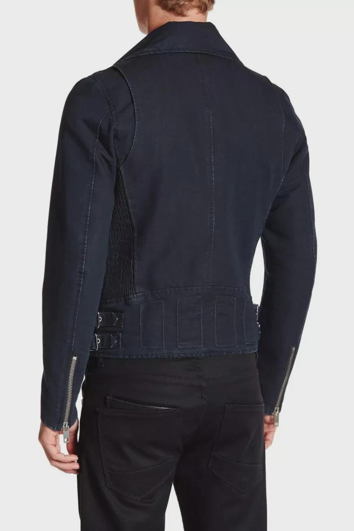 Diesel J-Gibson Denim Biker Moto Men's Jacket Navy Blue Size L, photo 3 sur 5