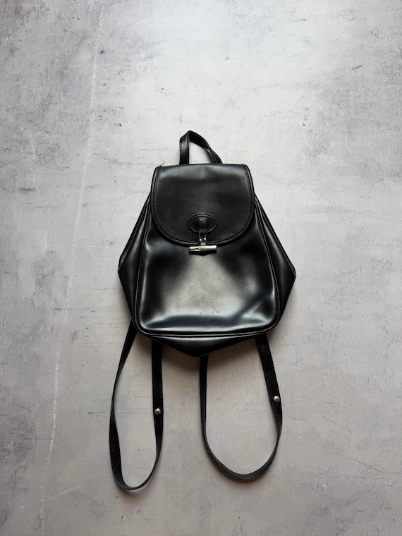 Vintage Longchamp Paris Backpack, Black Patent Leather Rucksack, Made in France, Archive Luxury