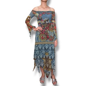 Archive Y2K Save The Queen! Printed Sheer Mesh Pixie Hem Maxi Dress, Size S