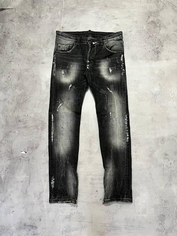 Dsquared2 Slim Distressed Painted Jeans Auth Zip Legs Size 44