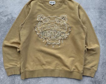 Sudadera Kenzo Tiger auténtica, color beige, logo bordado, talla S para hombre, Kenzo Paris