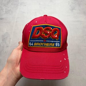 Dsquared2 Painted & Embroidered Logo Cap, Vibrant Red, Distressed Detail, Made in Italy
