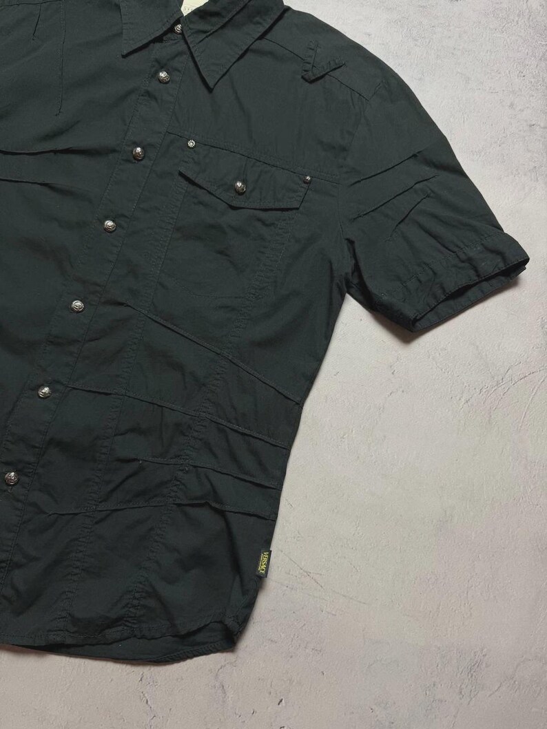 Vtg Versace Jeans Couture Black Shirt, Medusa Head Buttons, Men’s Size L, Made in Italy image 5