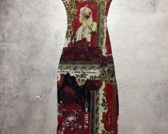 Vestido vintage de malla estampada "Tsarina" de Save The Queen, manga larga, talla XS, archivo.