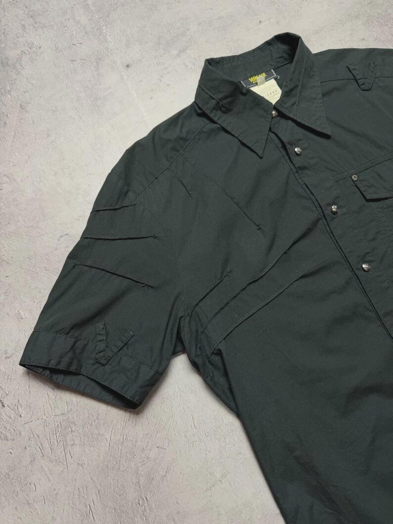 Vtg Versace Jeans Couture Black Shirt, Medusa Head Buttons, Men’s Size L, Made in Italy image 4