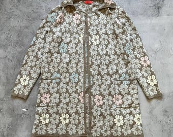 Cárdigan largo de lana y seda Oleana Norway con estampado floral, talla M, para mujer