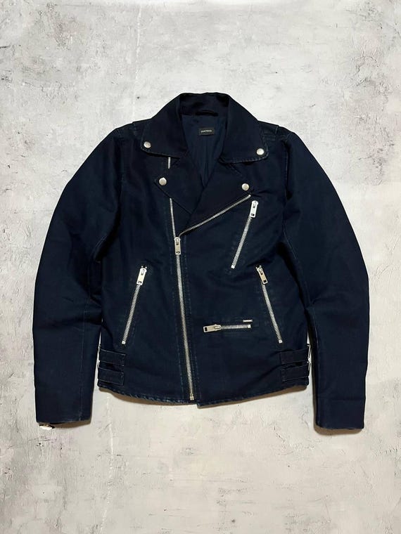 Diesel J-Gibson Denim Biker Moto Men's Jacket Navy Blue Size L