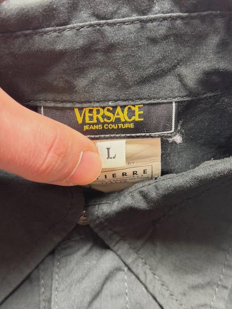 Vtg Versace Jeans Couture Black Shirt, Medusa Head Buttons, Men’s Size L, Made in Italy image 8