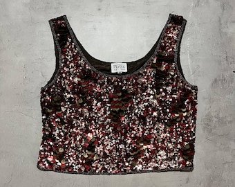 Gianfranco Ferre Studio Vintage Sequine Silk Tank Top Size 44 Women's Red Gold