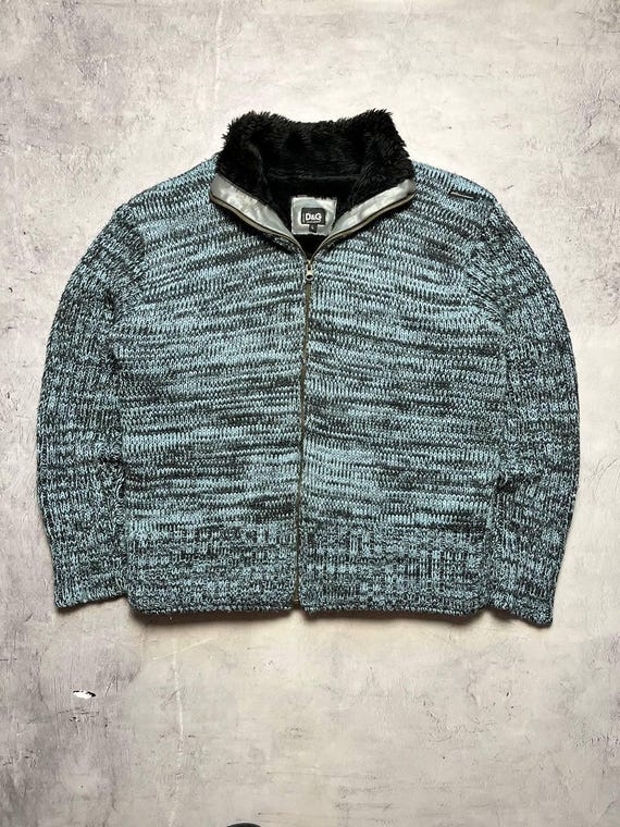 Dolce & Gabbana, Dolce Gabbana 90s Vintage Faur Fux Full Zip Knit Wool Sweater Men's Size L
