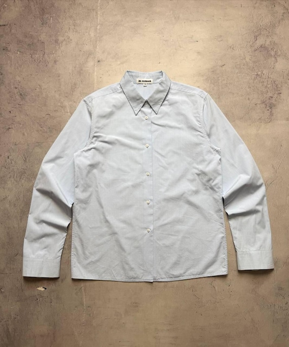 Jil Sander, Authentic Vintage 2000s Jil Sander Blue Cotton Shirt, Archival Minimalist Blouse, Women’s Size DE 38 / Medium