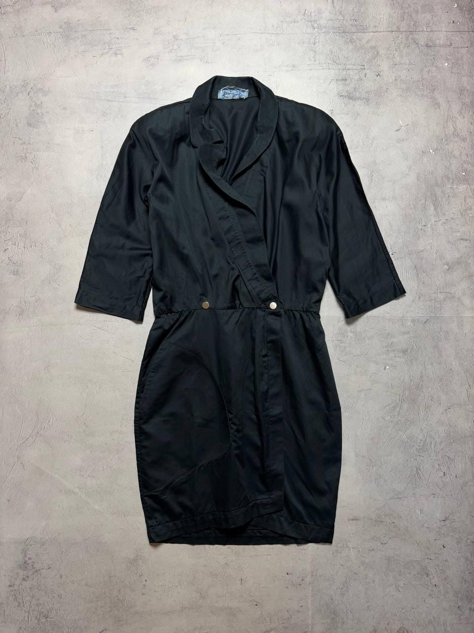 Mugler, Vintage 80s Thierry Mugler Paris Black Cotton Wrap Dress Jacket, Archival Hourglass Couture Coat, Made In France, Womens Size S M