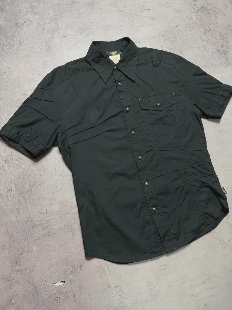 Vtg Versace Jeans Couture Black Shirt, Medusa Head Buttons, Men’s Size L, Made in Italy image 3